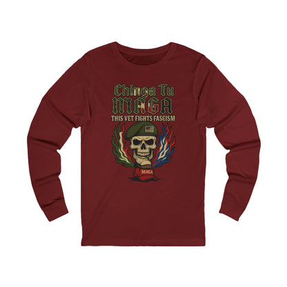 Chinga Tu Maga Skull & Flames Graphic Military Vet Tee Long Sleeve Tee