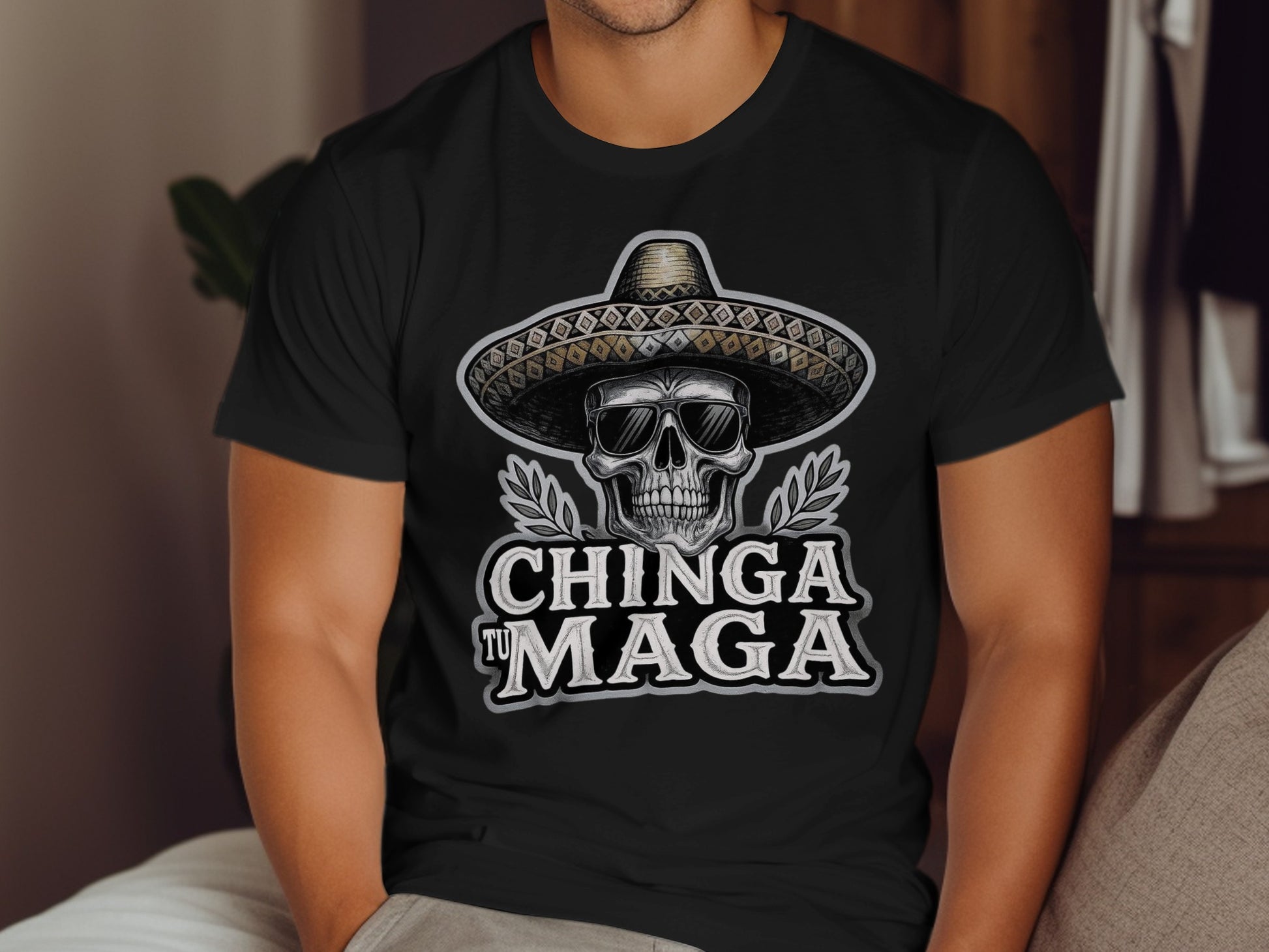 Chinga Tu Maga Skull Design Statement T-Shirt Product