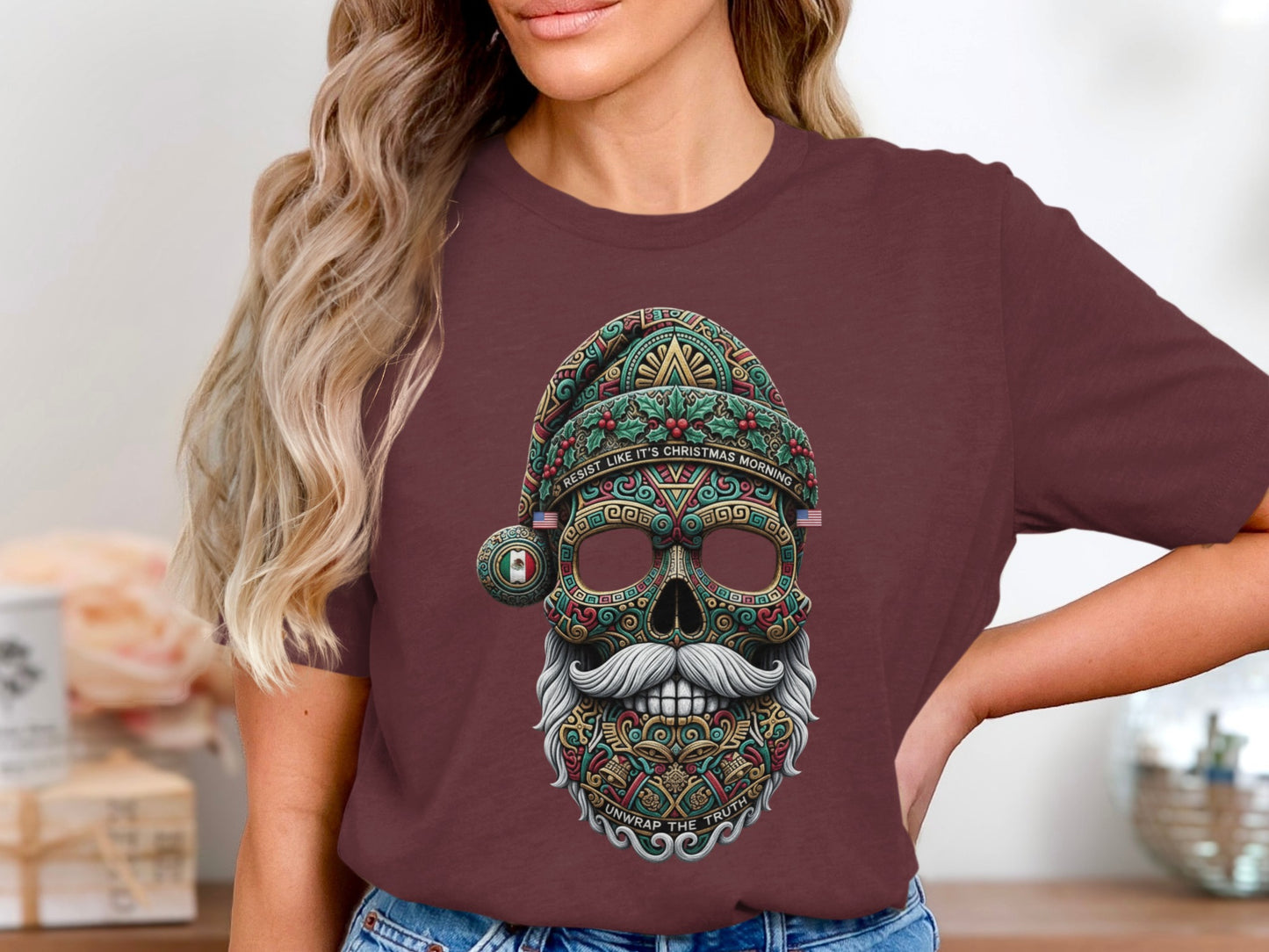 Festive Skull with Hat Graphic Women's Shirt