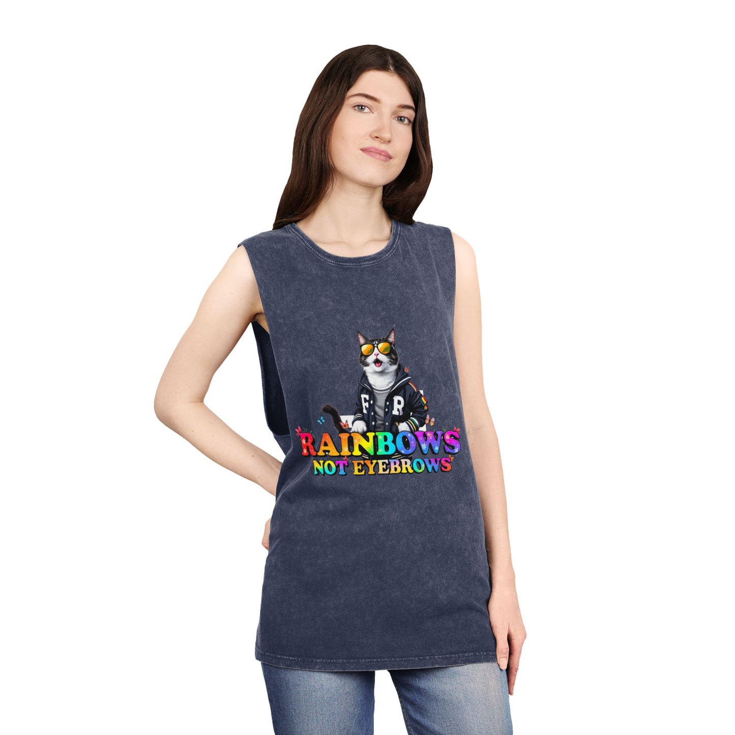 Unisex Stonewash Graphic Tank Top - Rainbow Theme, Perfect for Summer Parties, Pride Events, Casual Outings, Music Festivals, LGBTQ+ Spirit