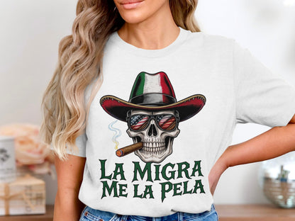 La Migra Me La Pela Skull with Hat Graphic T-Shirt product type