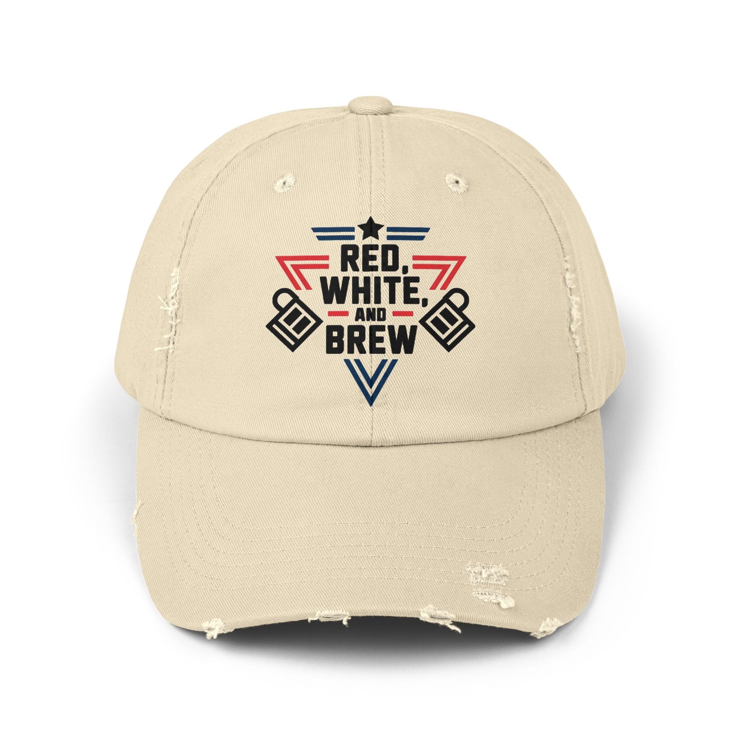 Unisex Distressed Cap - Red, White, and Brew for Celebrations