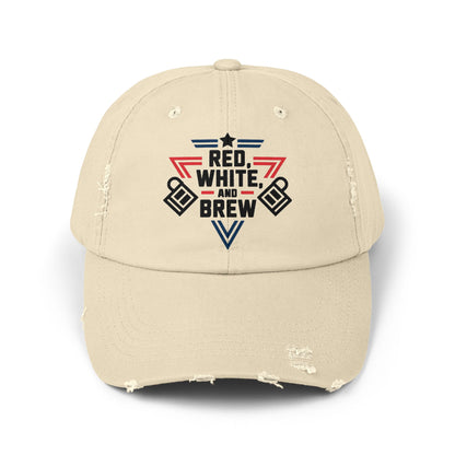 Unisex Distressed Cap - Red, White, and Brew for Celebrations