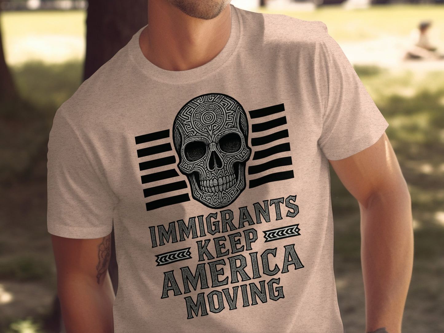 Immigrants Keep America Moving Skull Graphic Design Shirt