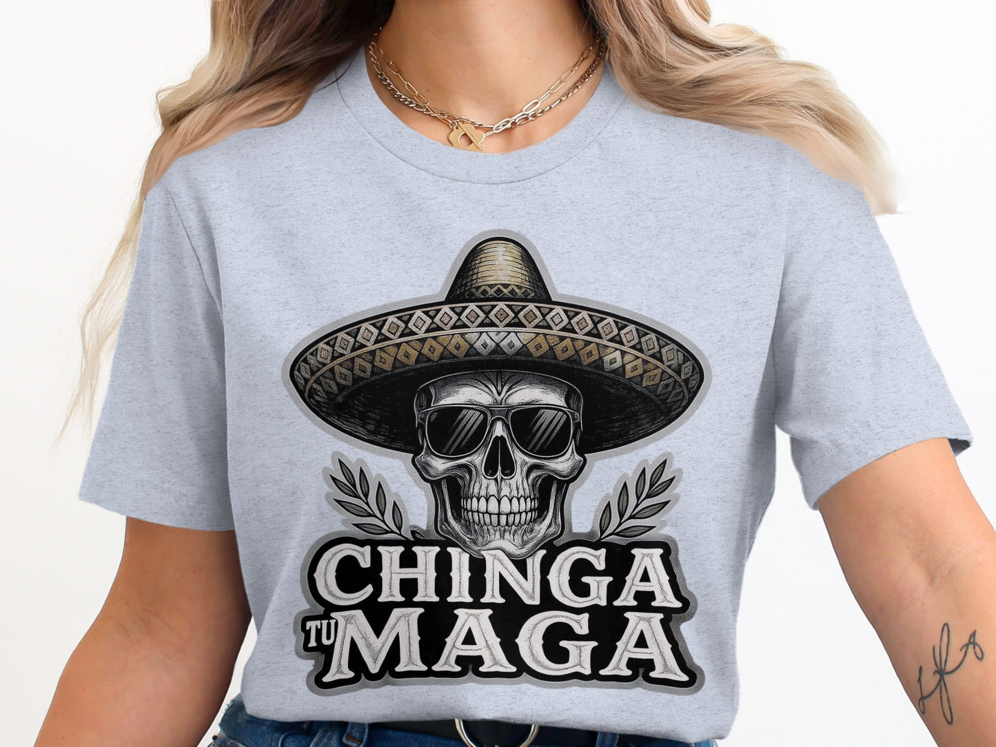 Chinga Tu Maga Skull with Hat Graphic Shirt product