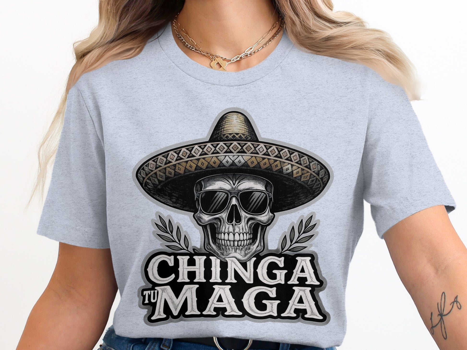 Chinga Tu Maga Skull with Hat Graphic Shirt product