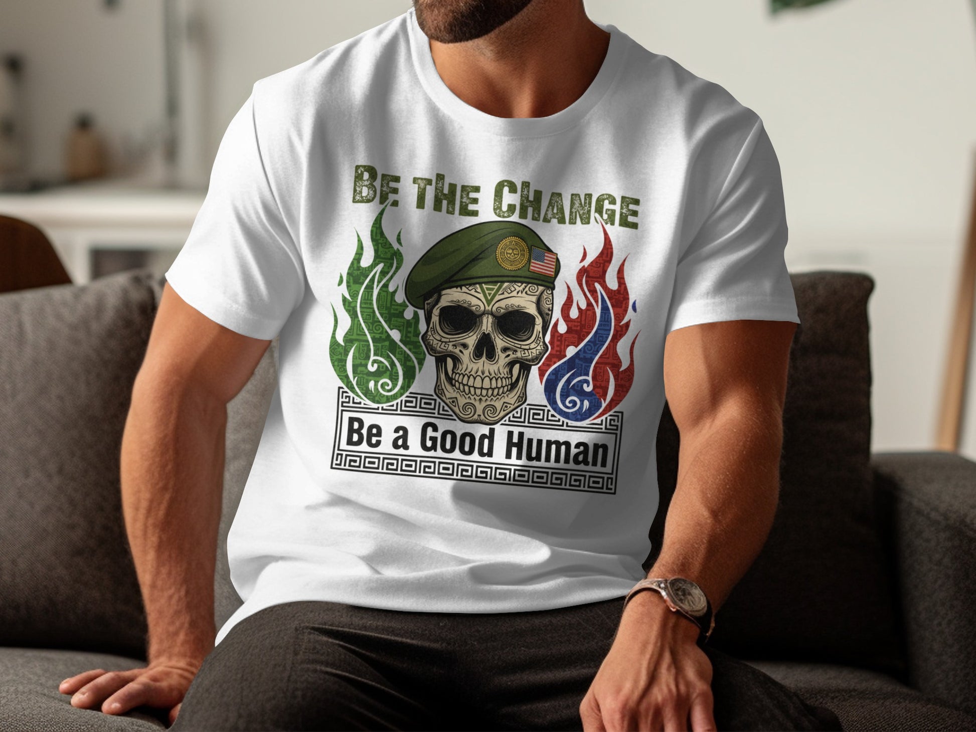 Be The Change Be a Good Human Skull Design T-Shirt