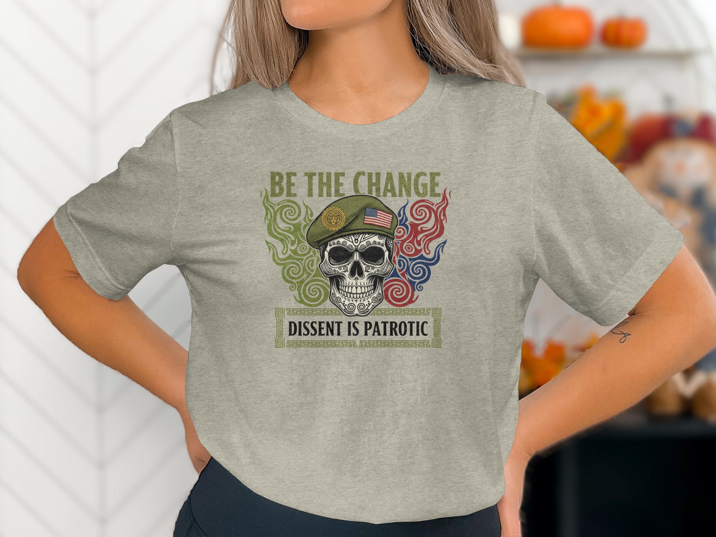 Be The Change Dissent Is Patriotic Skull Design T-Shirt