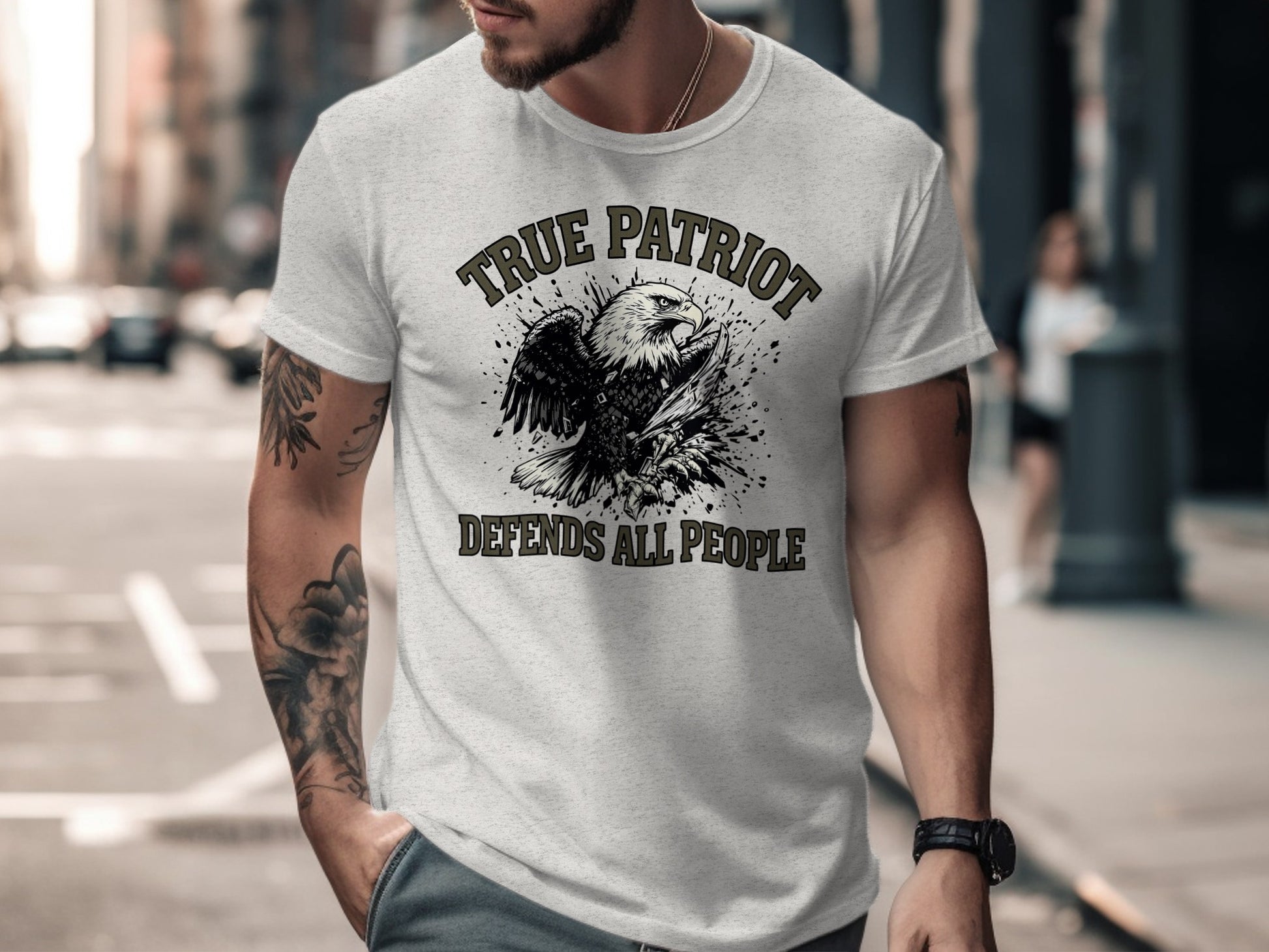 True Patriot Defends All People Eagle Graphic Shirt