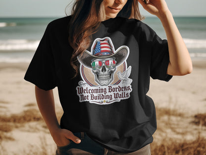 Welcoming Borders Not Building Walls Skull T-Shirt product type