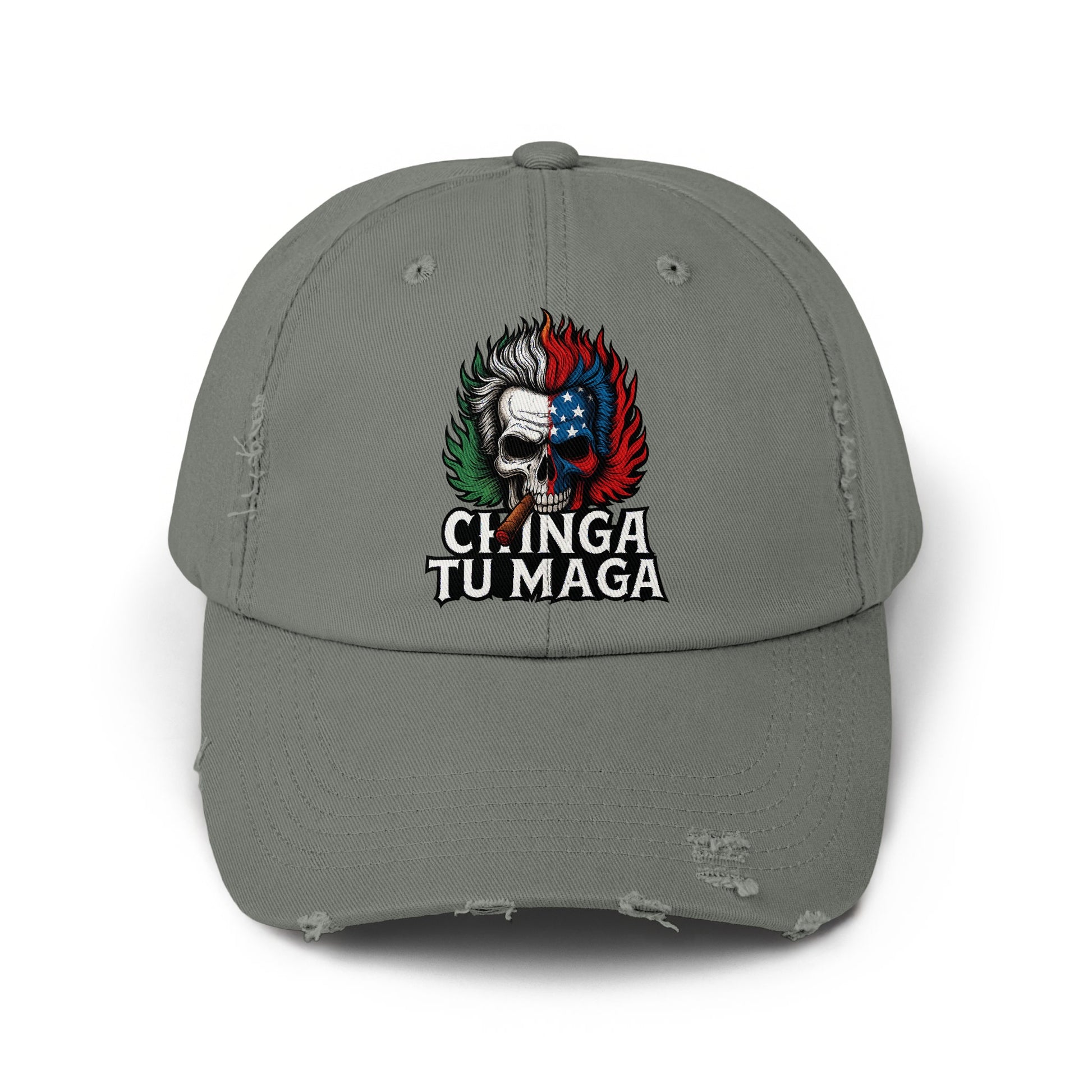 Chinga Tu Maga Skull Embroidered Distressed Cap product