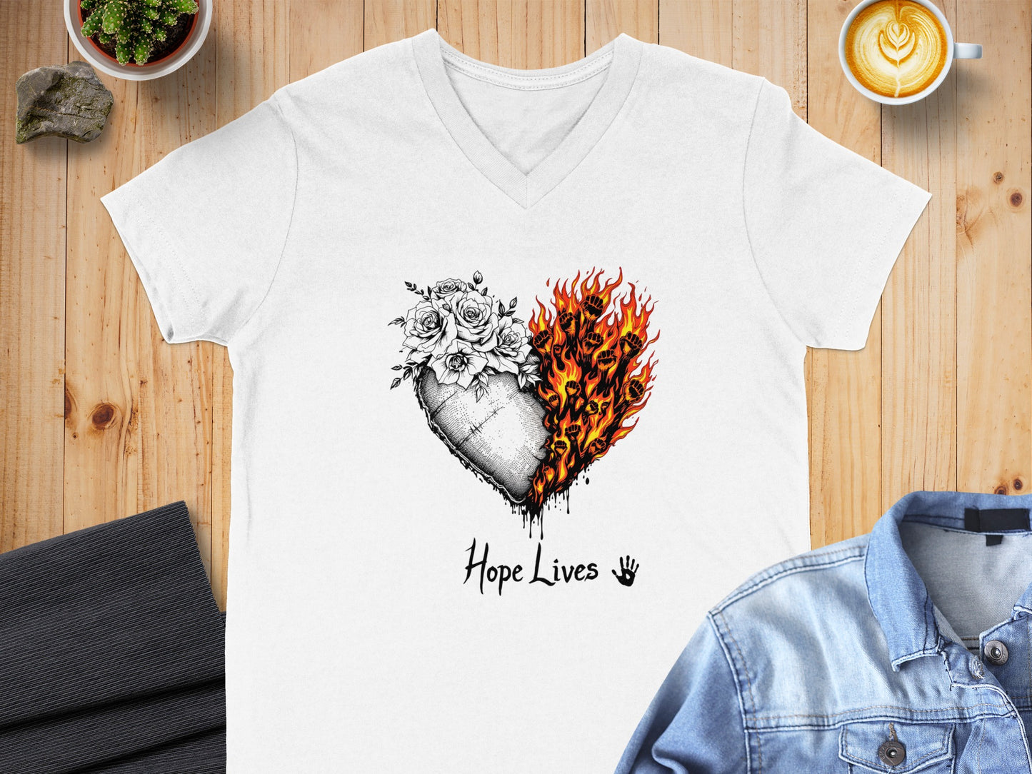 Hope Lives Art Heart Design V-neck T-shirt product