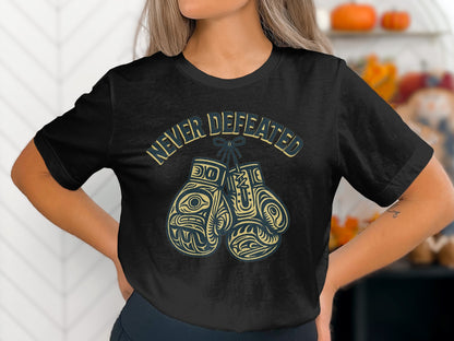 Never Defeated Boxing Gloves Art T-Shirt product
