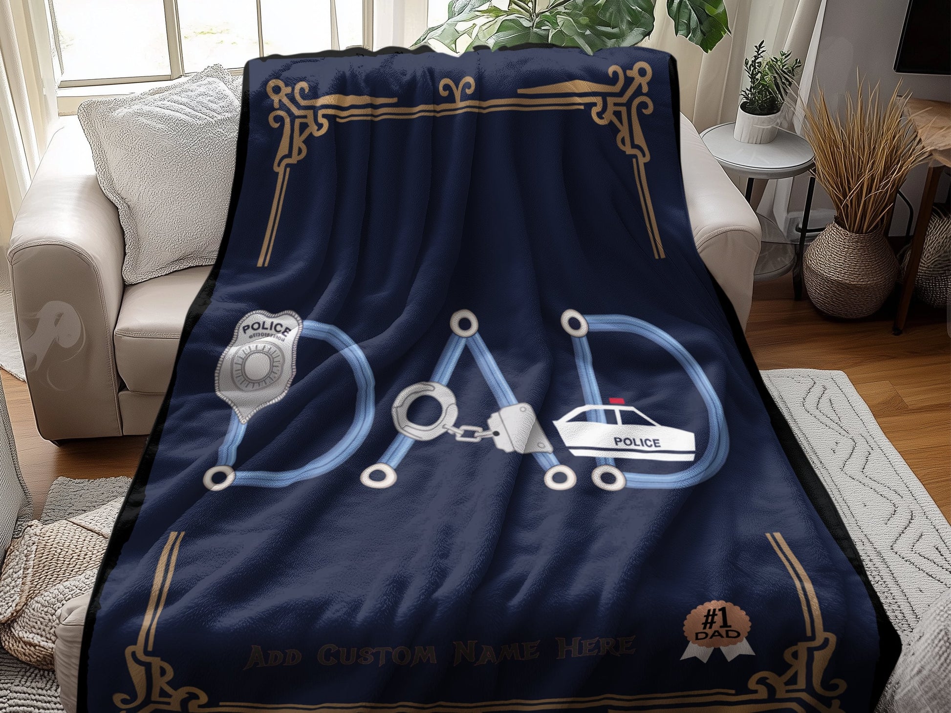 Personalized Police Dad Blanket Custom Gift Product