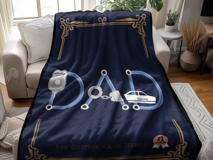Personalized Police Dad Blanket Custom Gift Product