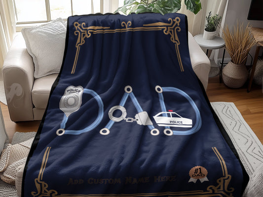 Personalized Police Dad Blanket Custom Gift Product