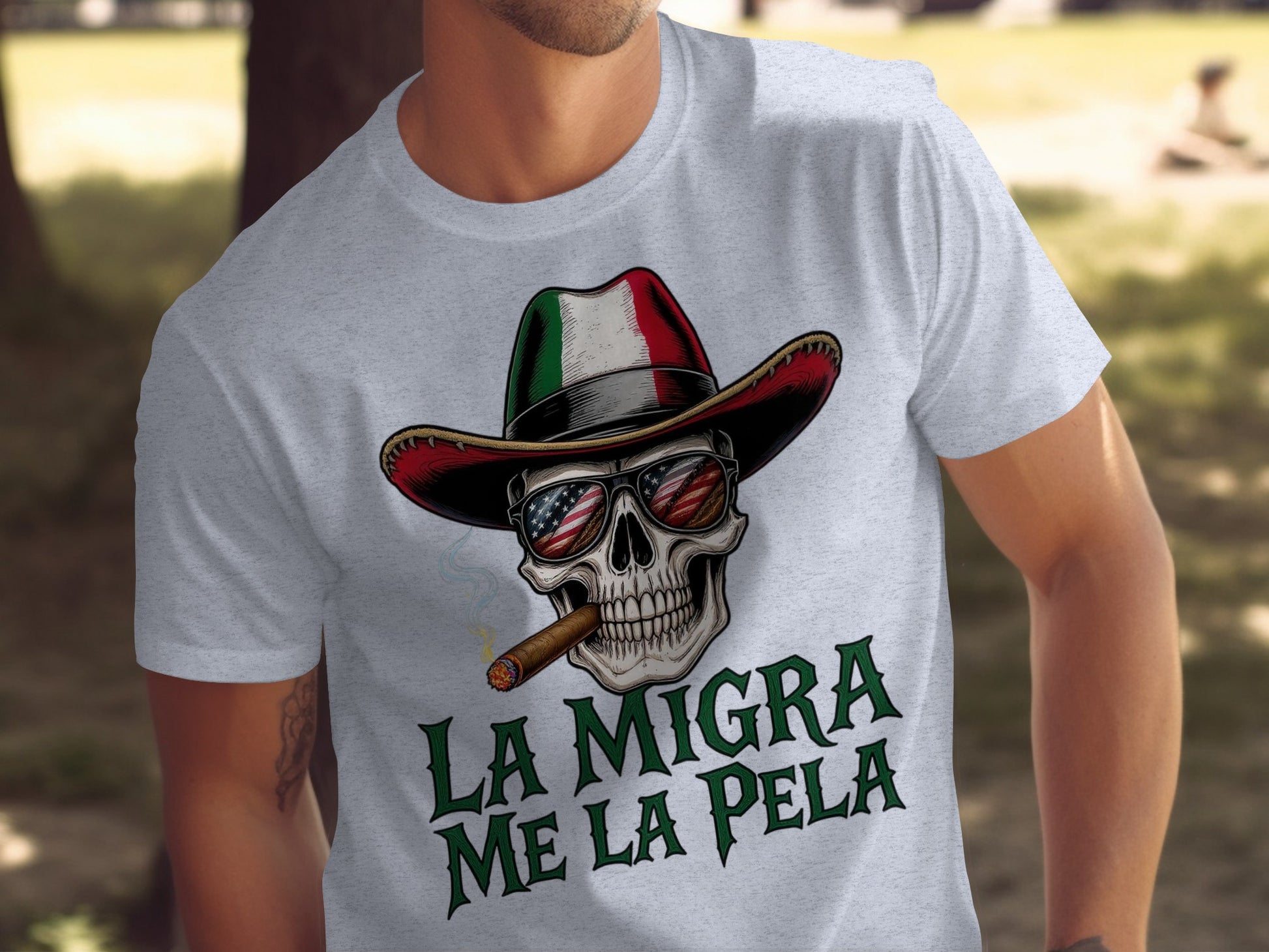 La Migra Me La Pela Skull Hat T-shirt product type