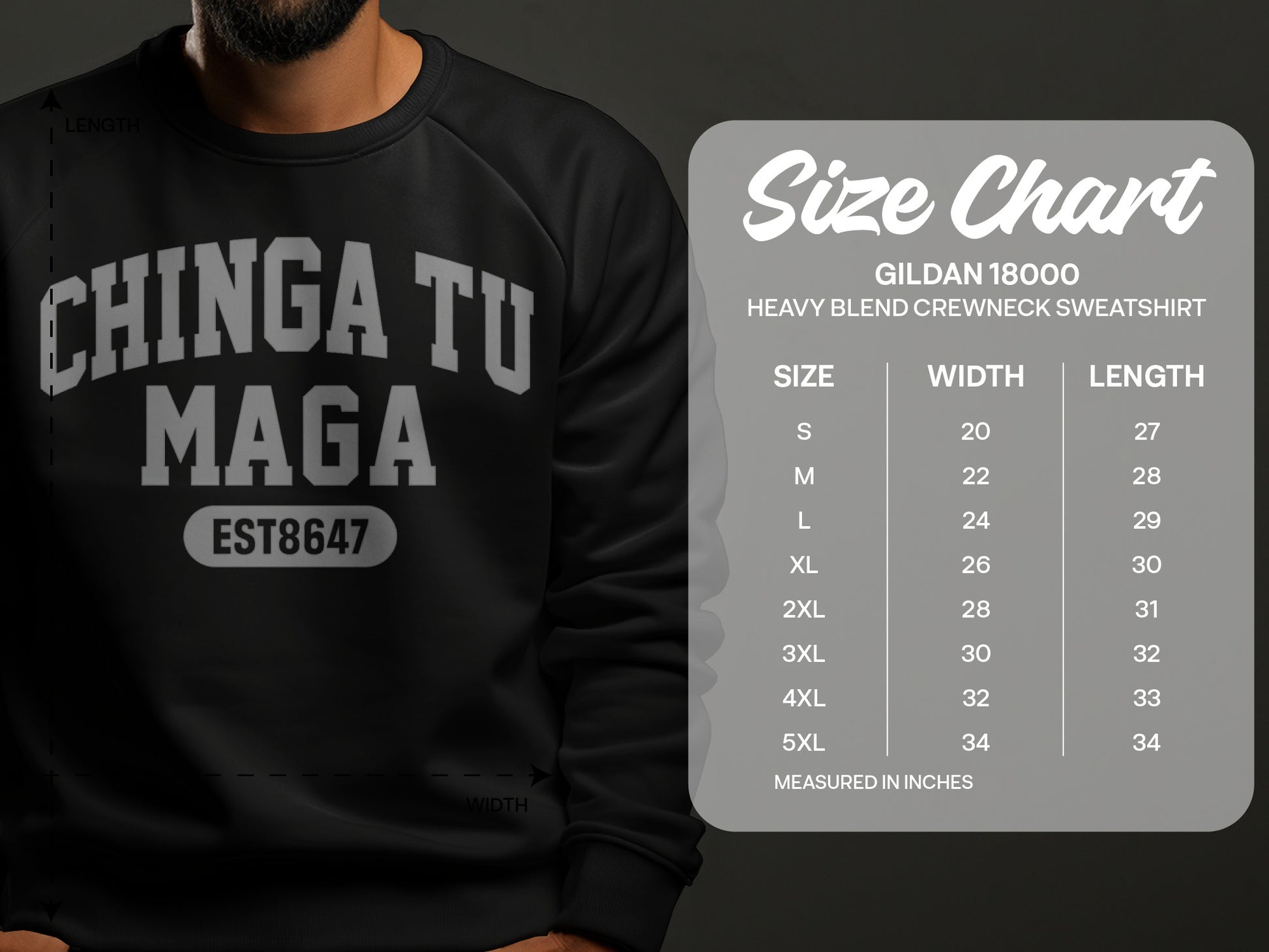 CHINGA TU MAGA EST8647 Printed Heavy Blend Crewneck Sweatshirt
