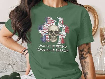 Rooted in Mexico Growing in America Skull T-shirt