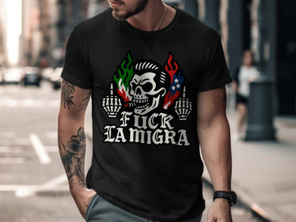 Edgy Skull Fuck La Migra Statement Shirt product