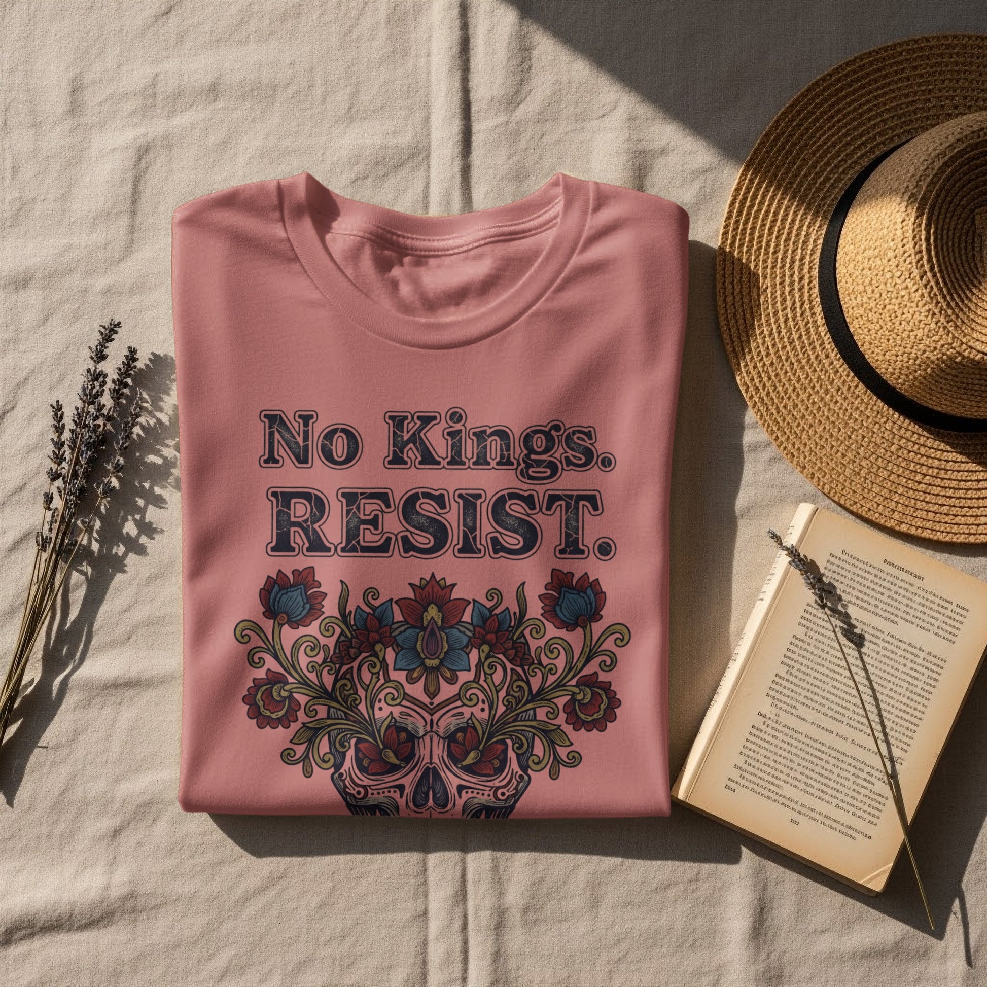 No Kings Resist Floral Skull Design T-Shirt product type