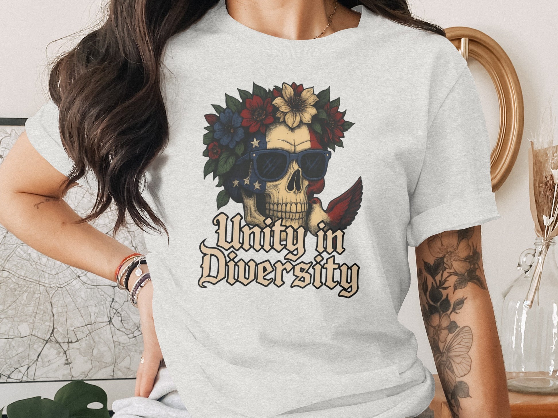 Unity in Diversity Stylish T-Shirt with Skull Design