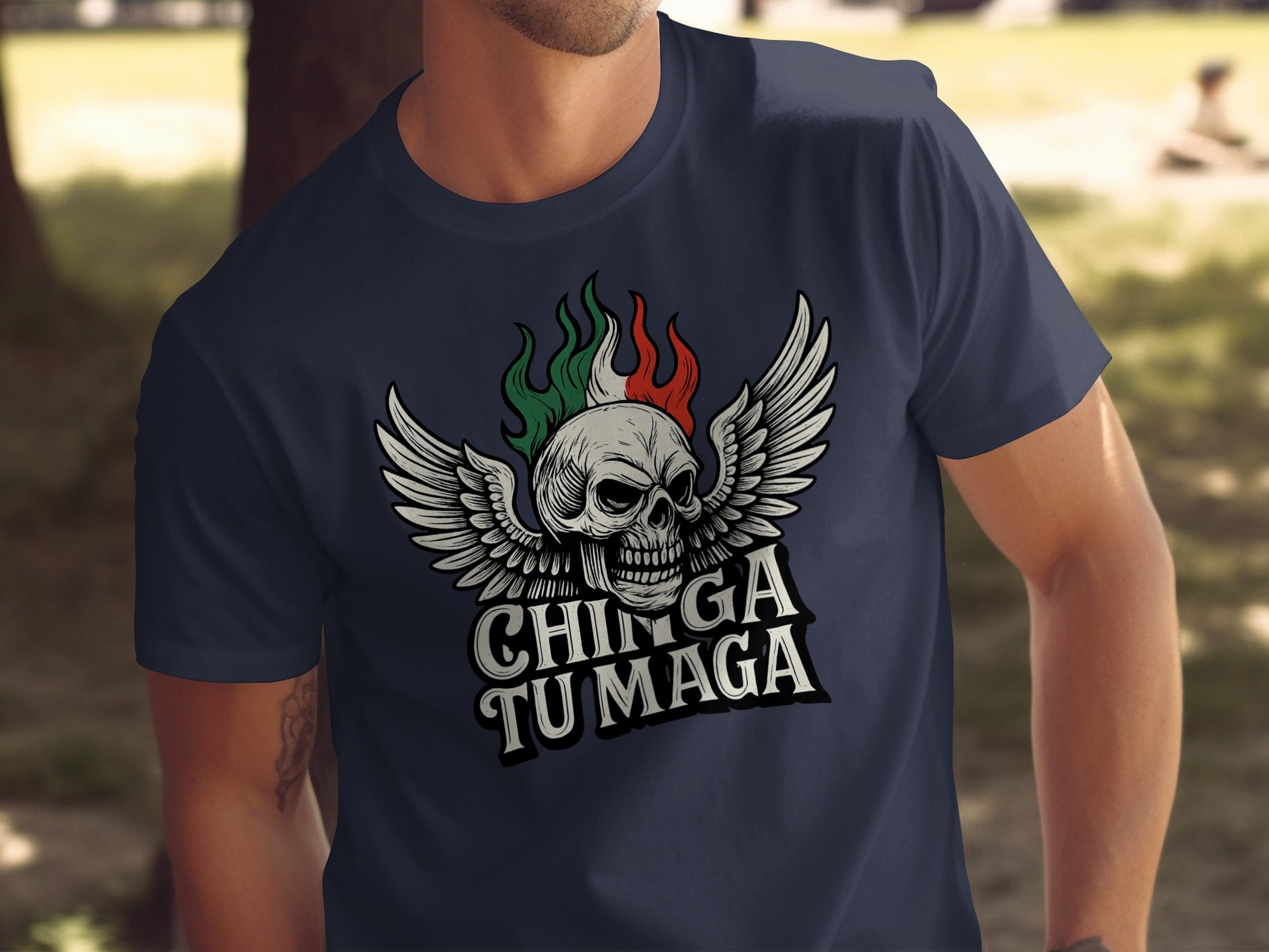 Skull with Wings Chinga Tu Maga Graphic T-Shirt