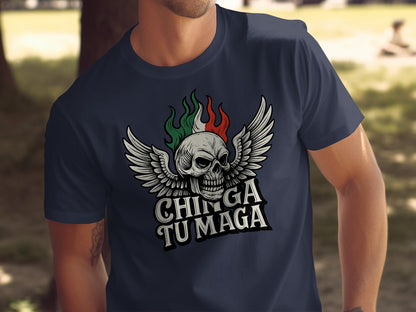 Skull with Wings Chinga Tu Maga Graphic T-Shirt