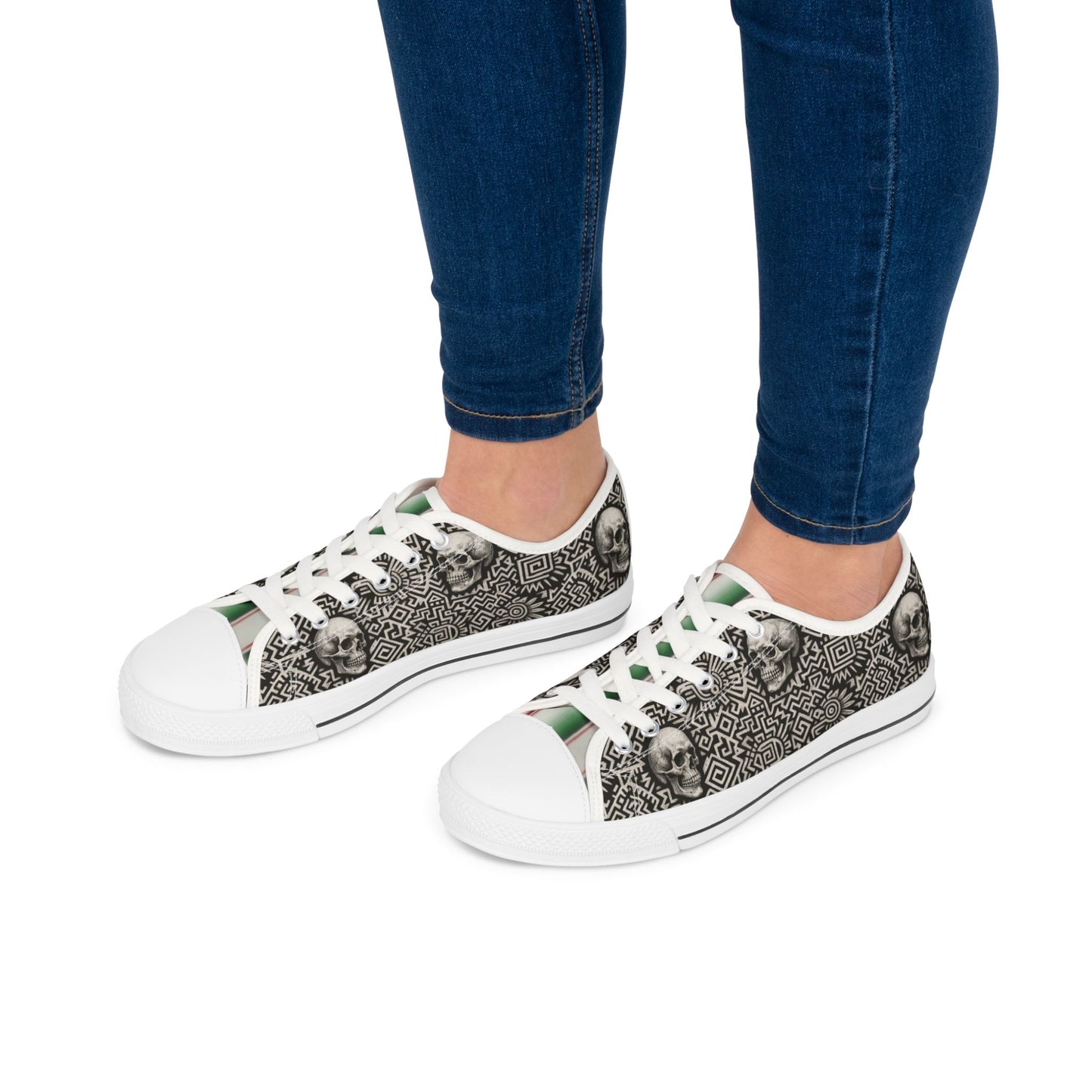 Edgy Skull Sneakers for Women, Unique Artistic Low Tops, Casual Footwear, Trendy Sneakers, Perfect for Halloween