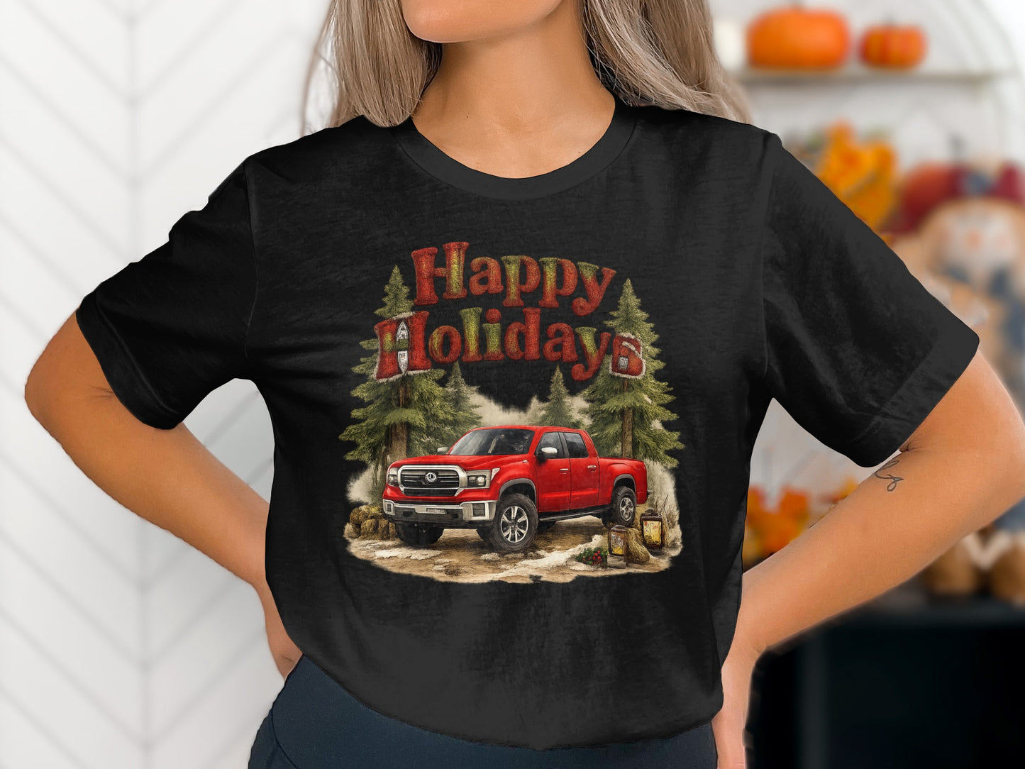 Happy Holidays Red Truck Graphic T-Shirt