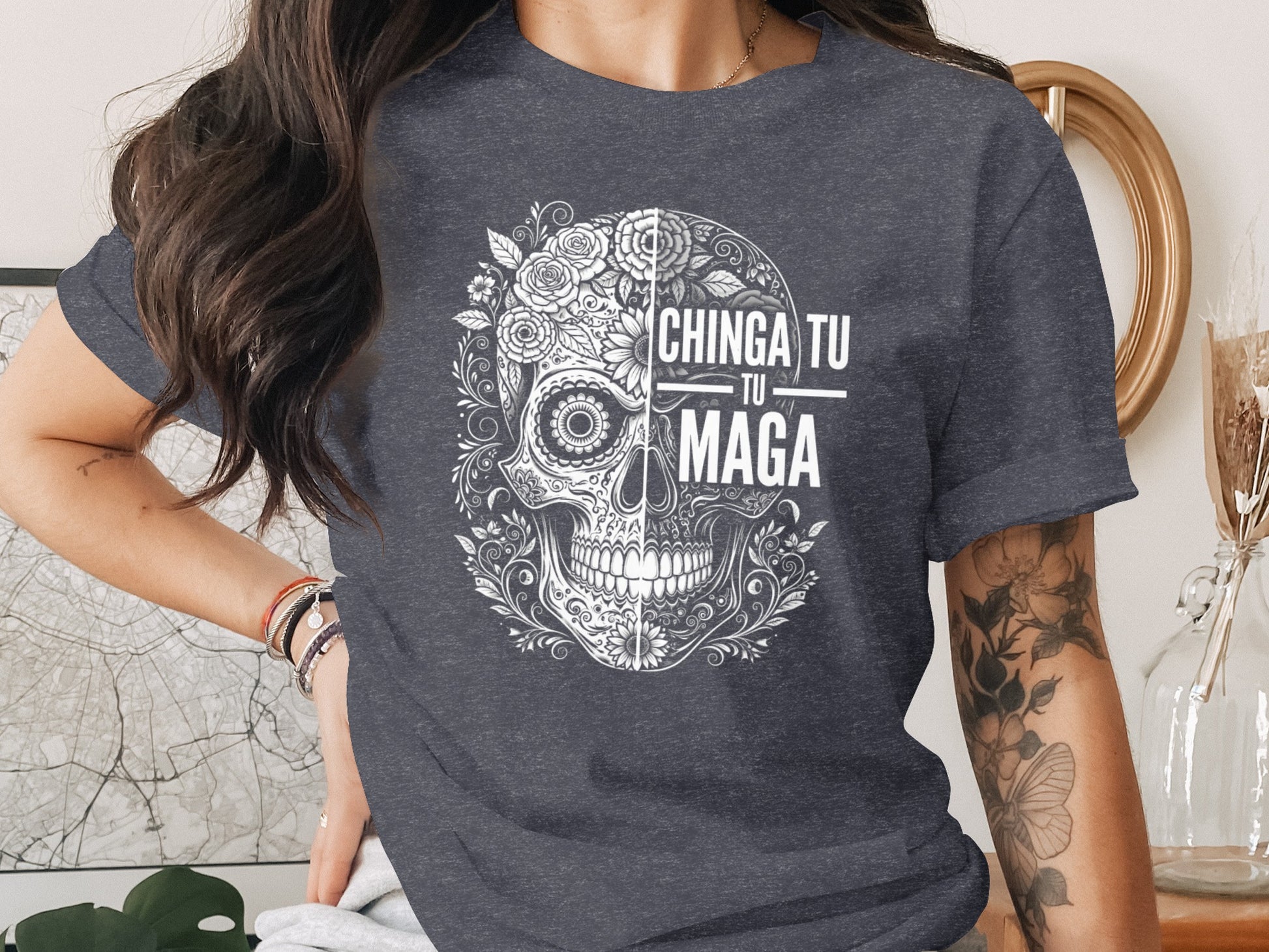 Chinga Tu Maga Graphic Skull Design T-Shirt product