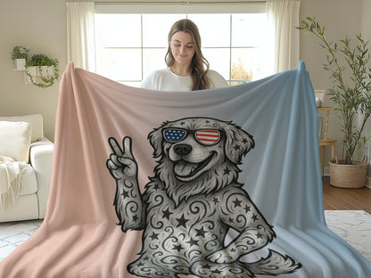 American Flag Sunglasses Dog Throw Blanket product