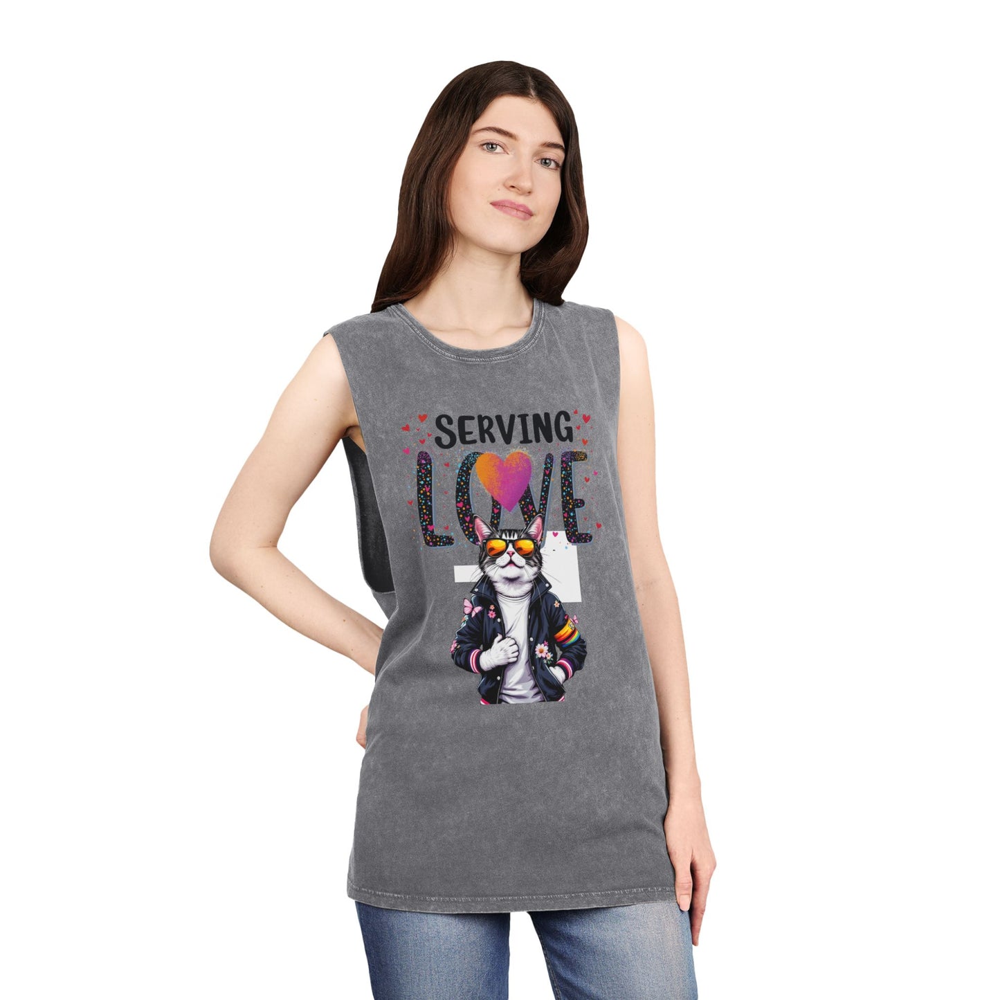 Serving Love Unisex Stonewash Tank Top - Trendy Summer Apparel for Warm Days