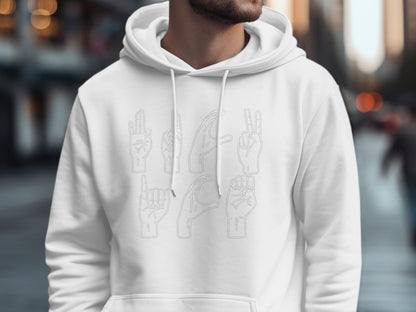 White Hoodie with Hands Outline Design on Front