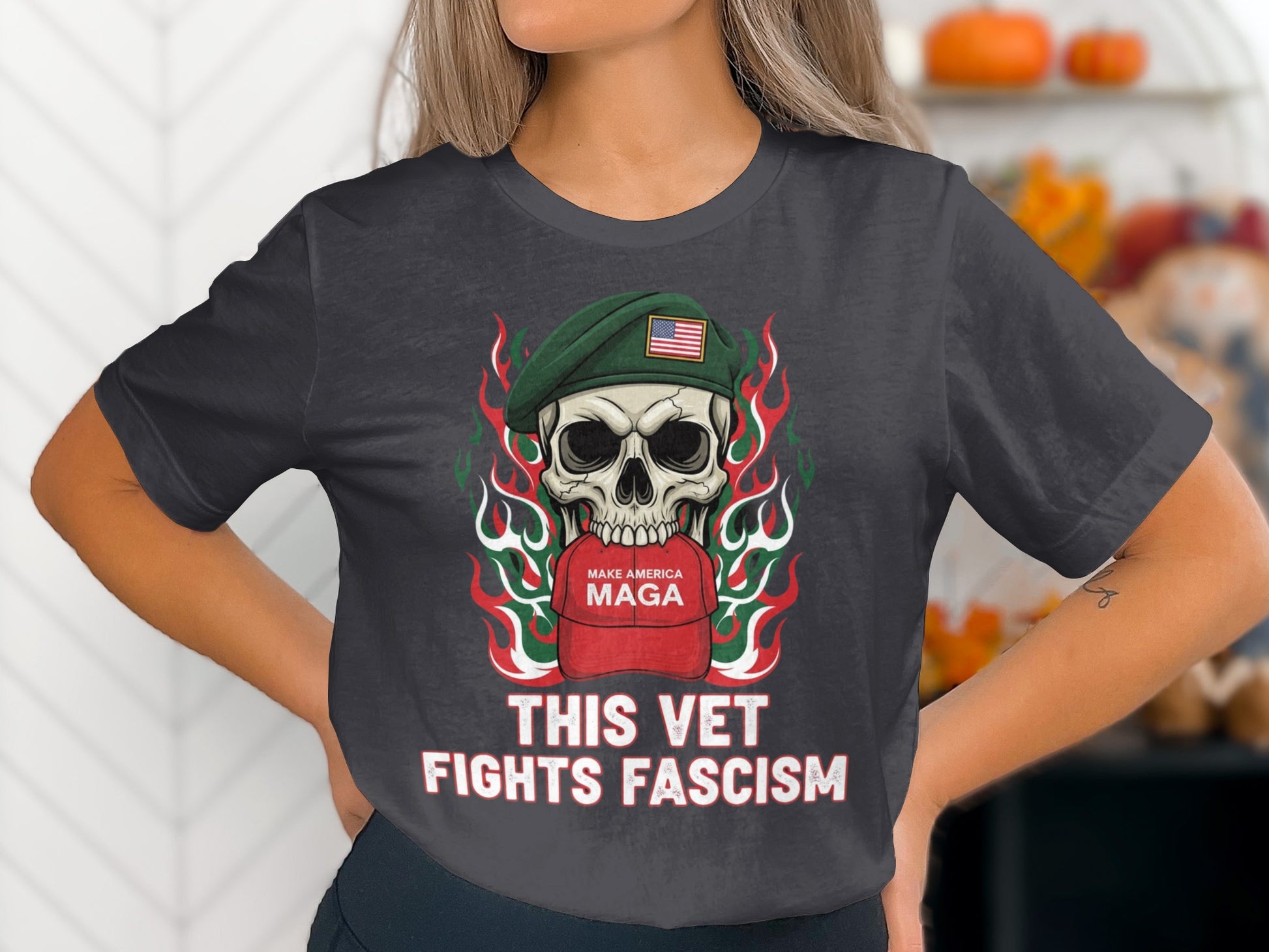 This Vet Fights Fascism Skull and Flames Shirt