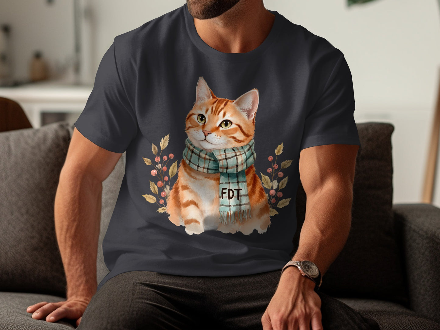 Cute Cat with Scarf Graphic Fall Season Shirt