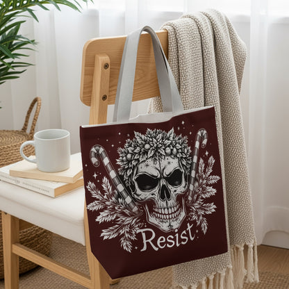 Resist Skull with Candy Cane Design Tote Bag