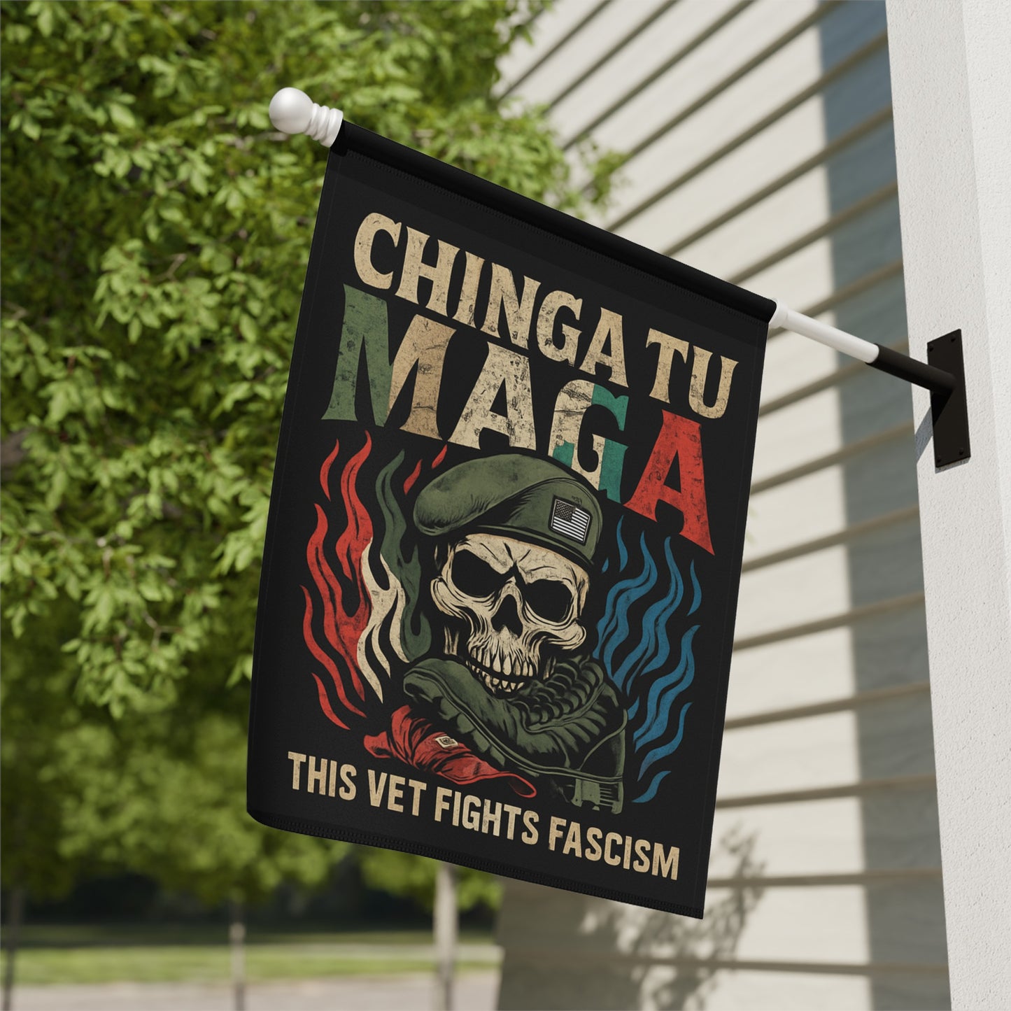 Chinga Tu MAGA This Vet Fights Fascism political flag
