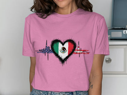 Heartbeat with Mexican Flag Design T-Shirt product type