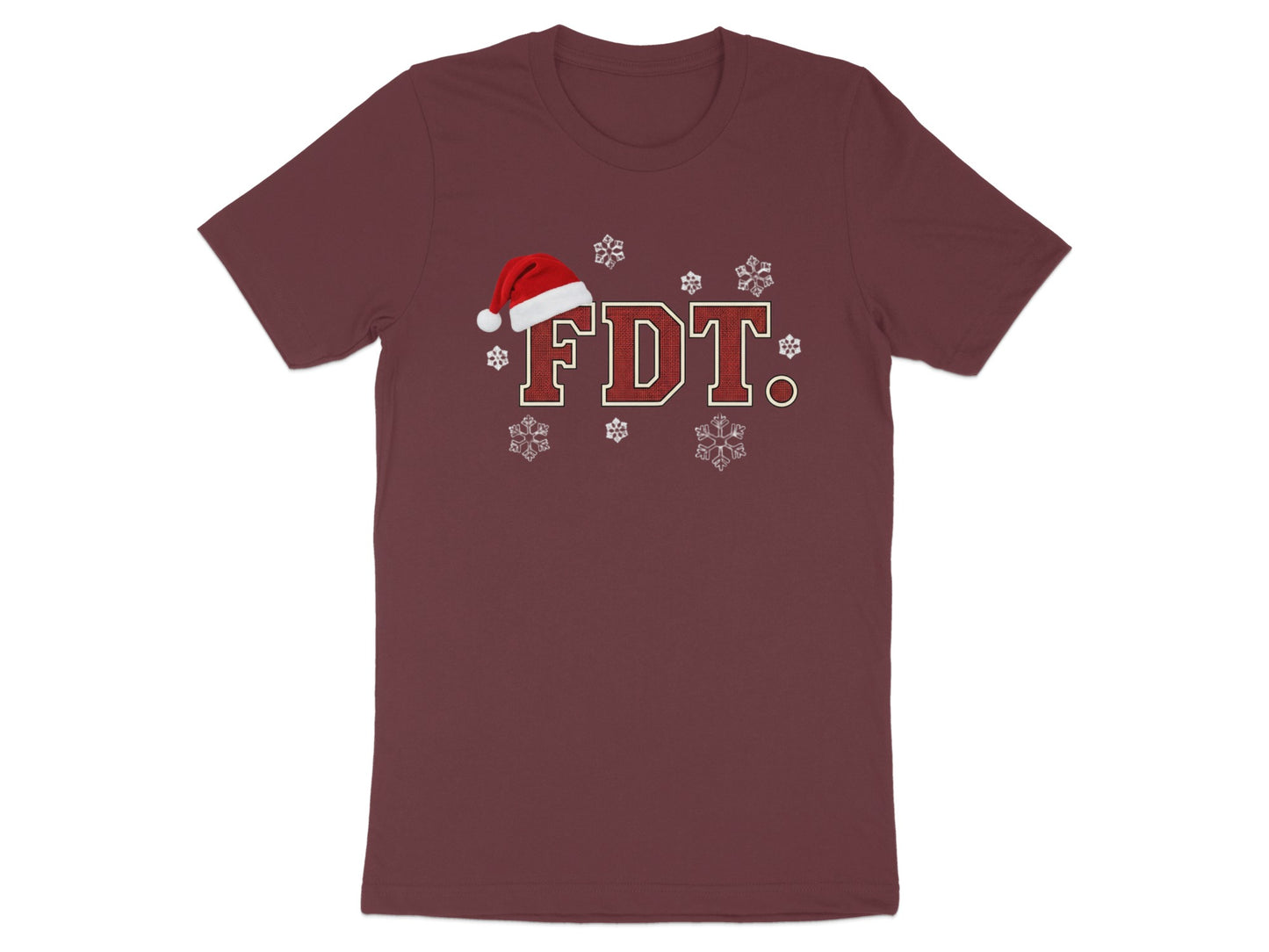 Festive FDT Red T-Shirt with Holiday Snowflakes