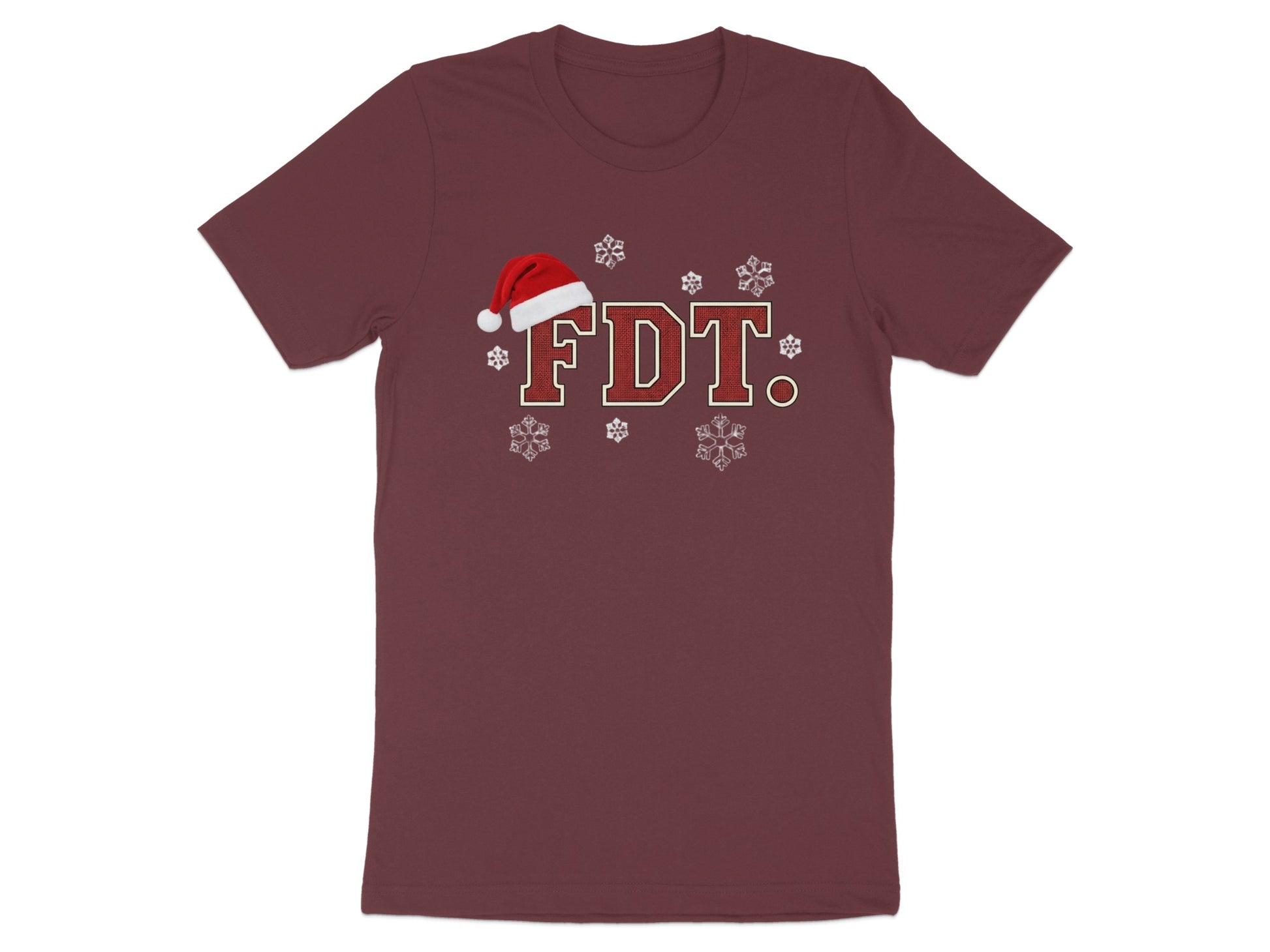 Festive FDT Red T-Shirt with Holiday Snowflakes