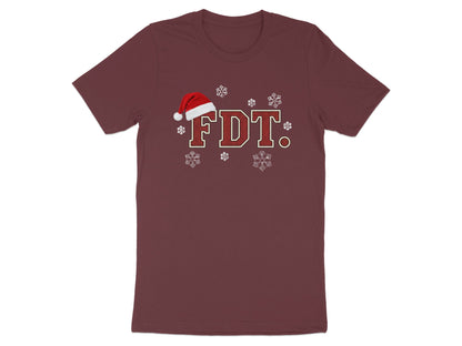 Festive FDT Red T-Shirt with Holiday Snowflakes