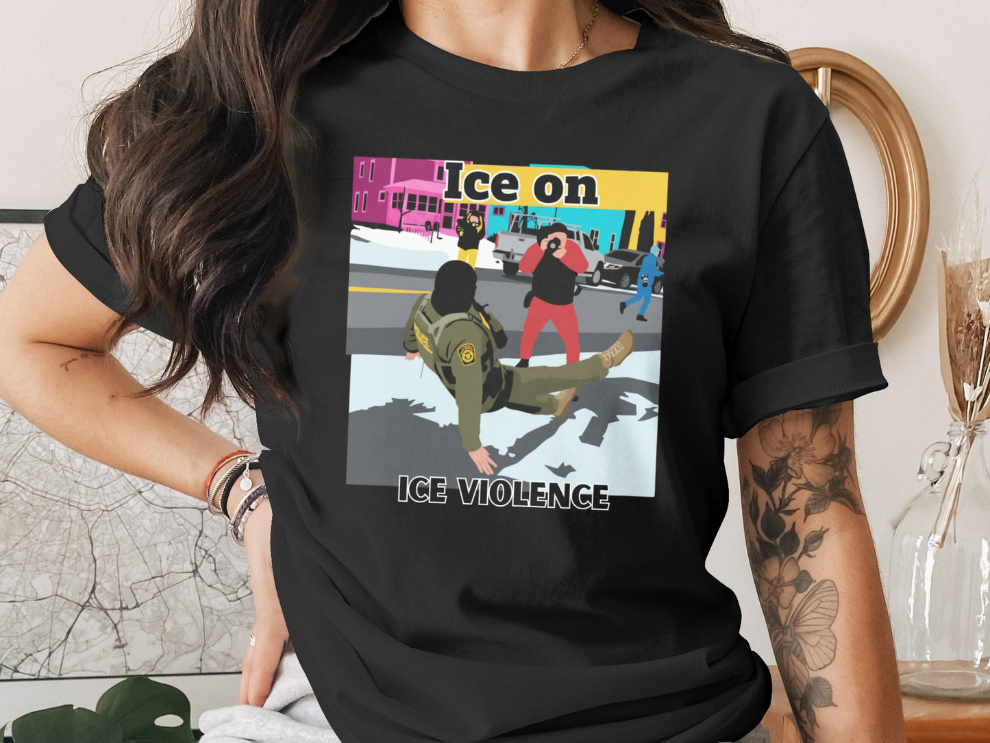 Ice on Ice Violence Graphic Tee for Activism Enthusiasts