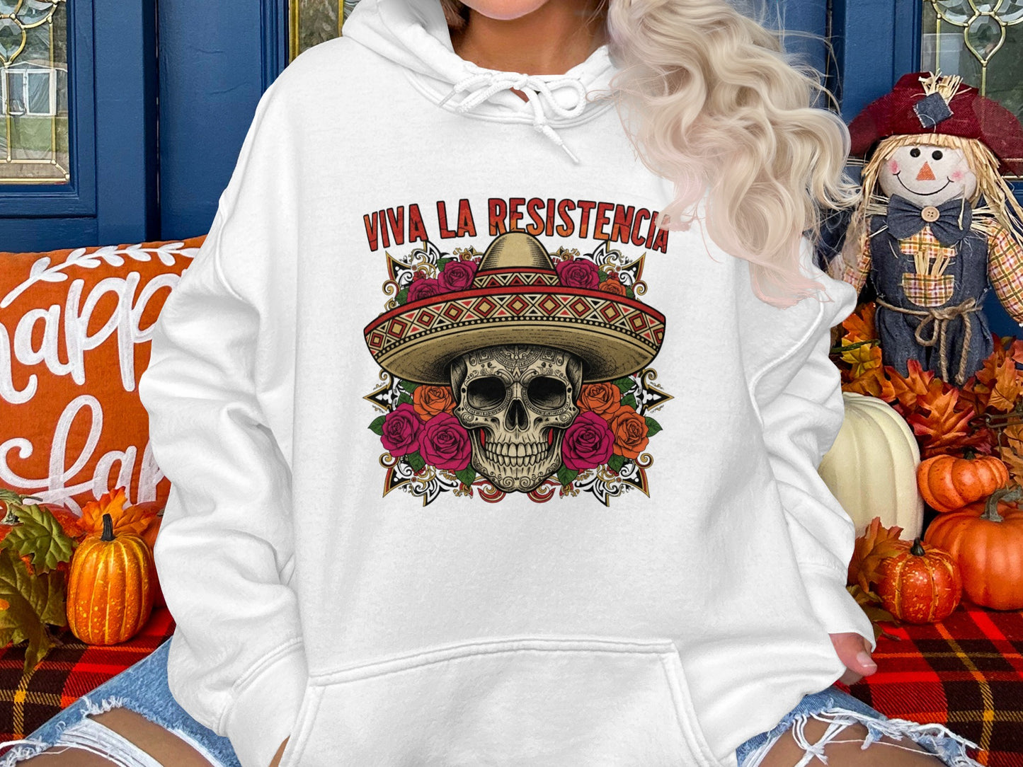 Viva La Resistencia Skull and Roses Hooded Sweatshirt