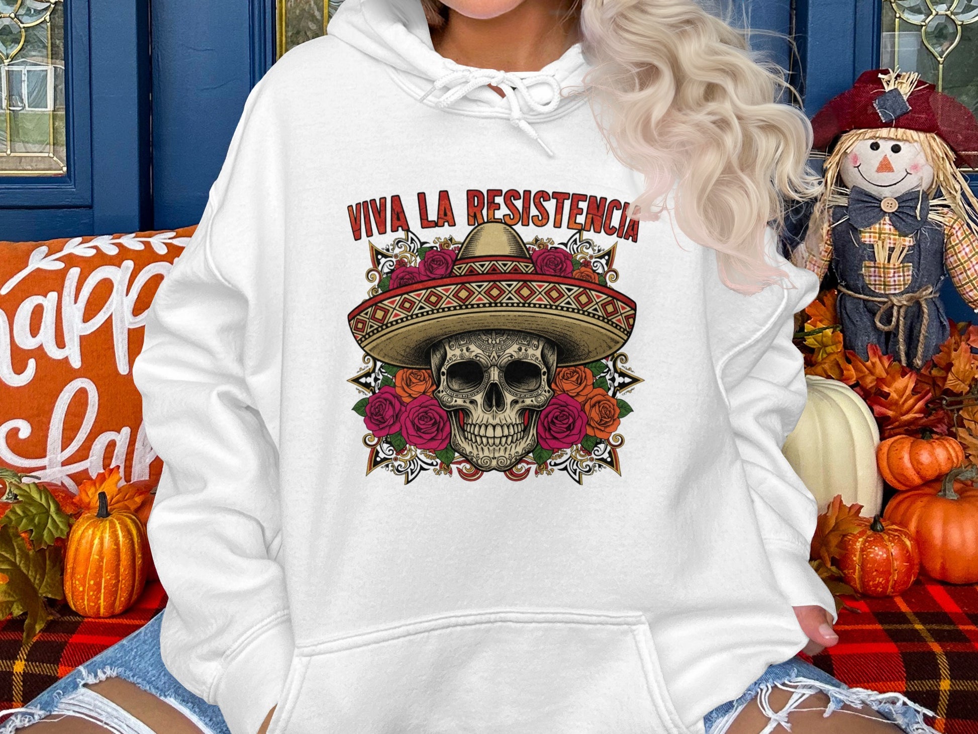 Viva La Resistencia Skull and Roses Hooded Sweatshirt