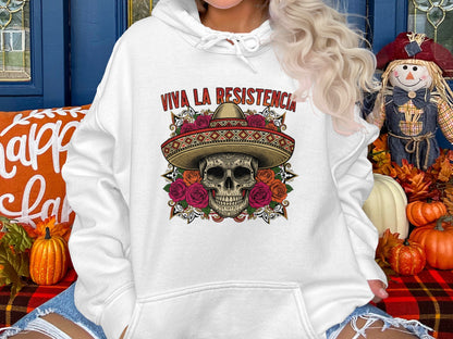 Viva La Resistencia Skull and Roses Hooded Sweatshirt