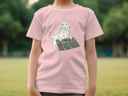 Cute Dog Holding Welcome Sign Design T-Shirt