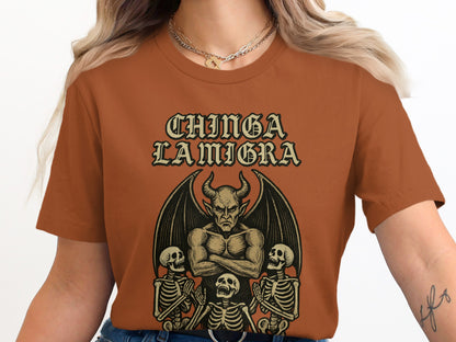 CHINGA LA MIGRA Devil with Skeletons Graphic T-shirt product