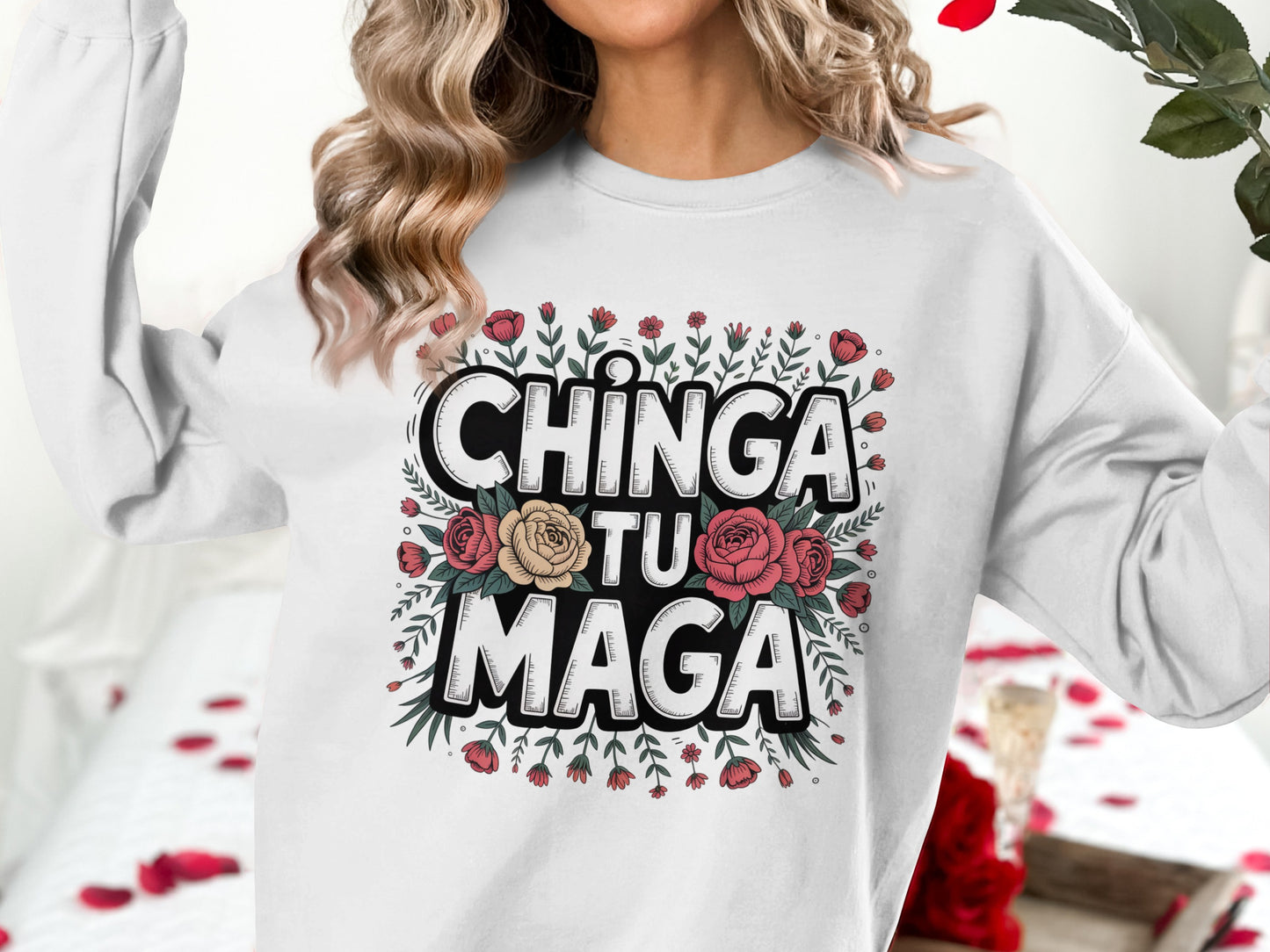 Chinga Tu Maga Floral Design Comfortable Sweatshirt product type