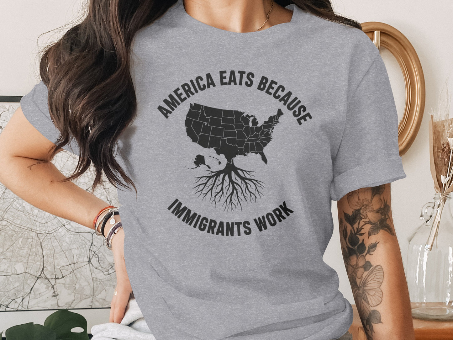 America Eats Because Immigrants Work T-shirt product